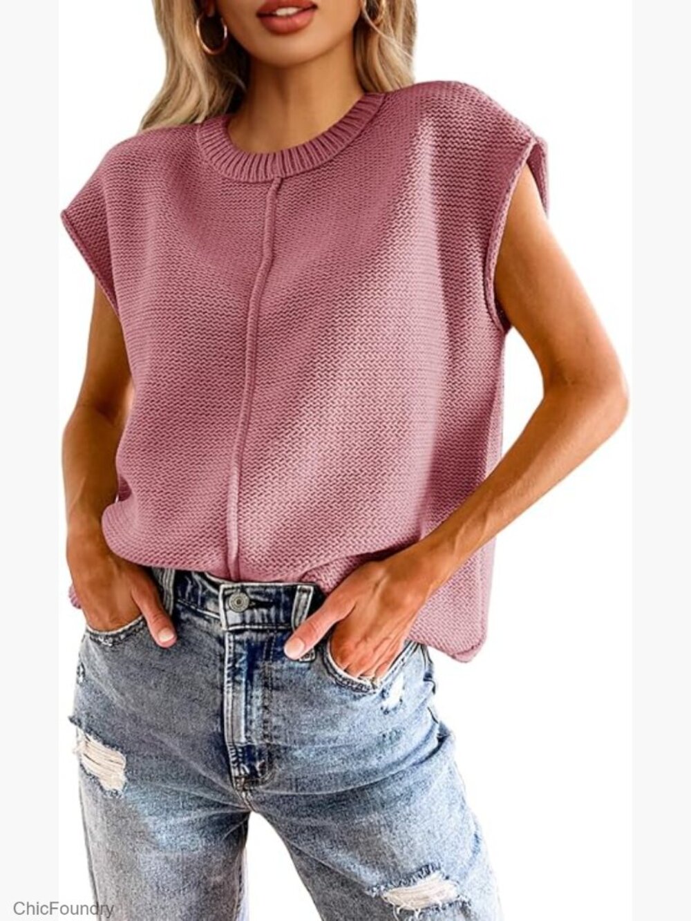 Women's Cap Sleeve Loose Fit Lightweight Knit Pullover Sweater Top